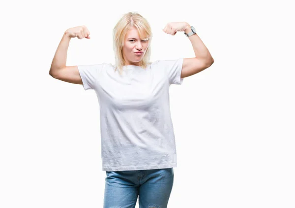 Joven Hermosa Mujer Rubia Con Camiseta Blanca Sobre Fondo Aislado —  Fotos de Stock