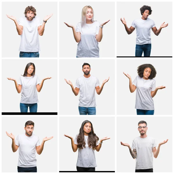Collage Grupo Personas Que Usan Una Camiseta Blanca Casual Sobre — Foto de Stock