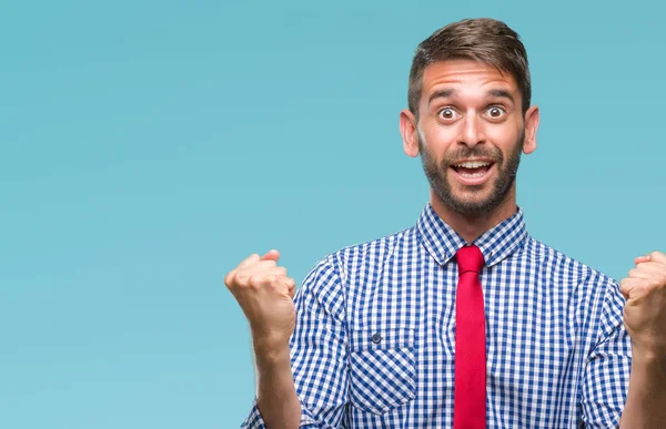 Joven Hombre Negocios Guapo Sobre Fondo Aislado Celebrando Sorprendido Sorprendido —  Fotos de Stock