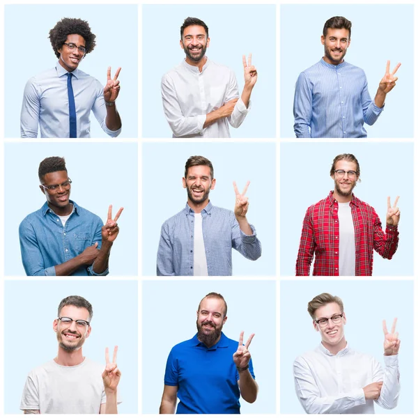 Collage Gruppo Uomini Affari Casual Sfondo Isolato Sorridente Con Volto — Foto Stock