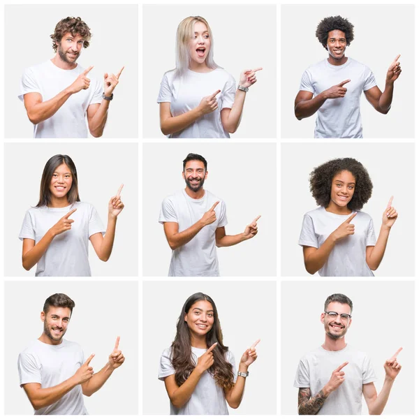 Collage Grupo Personas Con Una Camiseta Blanca Casual Sobre Fondo — Foto de Stock