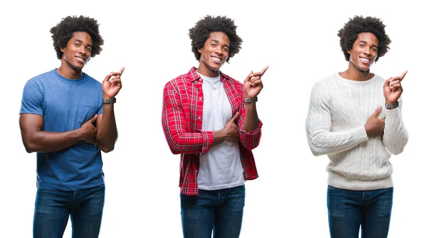 Colagem Afro Americano Jovem Bonito Sobre Fundo Isolado Com Grande — Fotografia de Stock