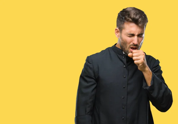 Young Catholic Christian Priest Man Isolated Background Feeling Unwell Coughing — Stock Photo, Image