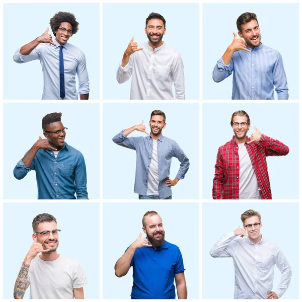 Collage Gruppo Uomini Affari Casual Sfondo Isolato Sorridente Facendo Gesto — Foto Stock