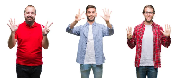 Collage Grupo Jóvenes Sobre Fondo Aislado Mostrando Señalando Con Los — Foto de Stock