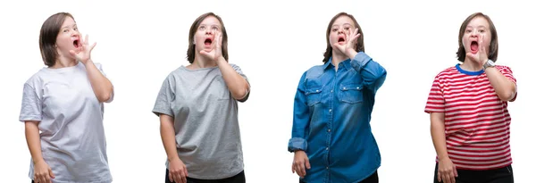 Collage Einer Frau Mit Syndrom Vor Isoliertem Hintergrund Die Laut — Stockfoto