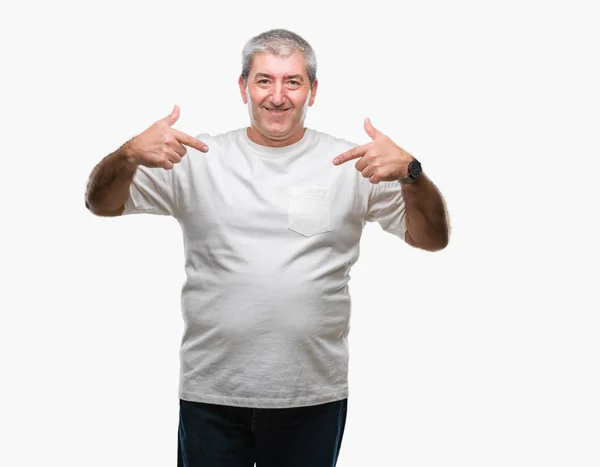 Knappe Man Van Senior Geïsoleerde Achtergrond Zoek Vertrouwen Met Glimlach — Stockfoto