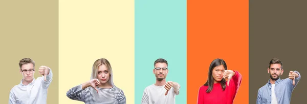 Collage Van Groep Jongeren Kleurrijke Geïsoleerde Achtergrond Zoek Ongelukkig Boos — Stockfoto