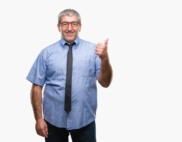 Schöner Älterer Geschäftsmann Mit Isoliertem Hintergrund Der Mit Glücklichem Gesicht — Stockfoto