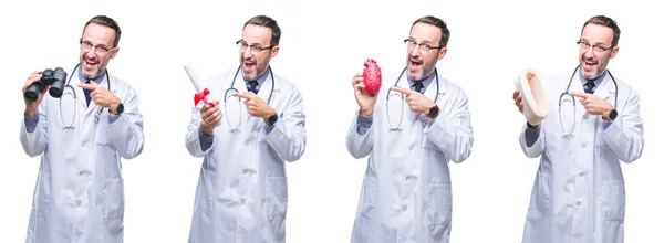 Colagem Homem Médico Hoary Sênior Bonito Sobre Fundo Isolado Muito — Fotografia de Stock