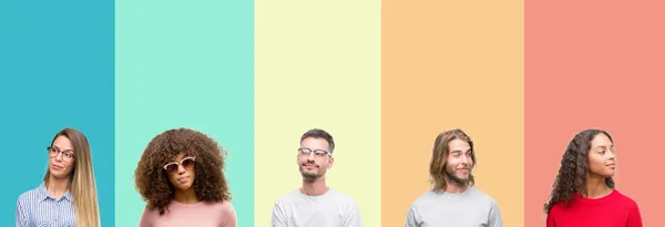 Collage Group Young People Colorful Vintage Isolated Background Smiling Looking — Stock Photo, Image