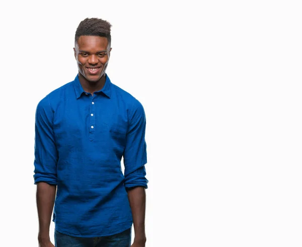 Jonge Afro Amerikaanse Man Geïsoleerde Achtergrond Met Een Gelukkig Cool — Stockfoto