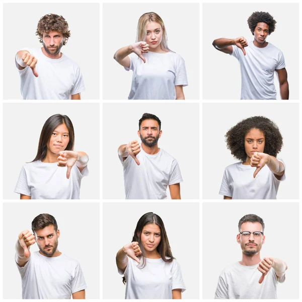 Collage Grupo Personas Que Usan Una Camiseta Blanca Casual Sobre — Foto de Stock