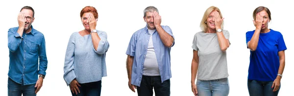 Collage Van Groep Van Middelbare Leeftijd Senior Mensen Geïsoleerde Achtergrond — Stockfoto