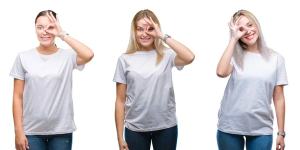 Collage Gruppo Giovani Donne Che Indossano Shirt Bianca Sfondo Isolato — Foto Stock