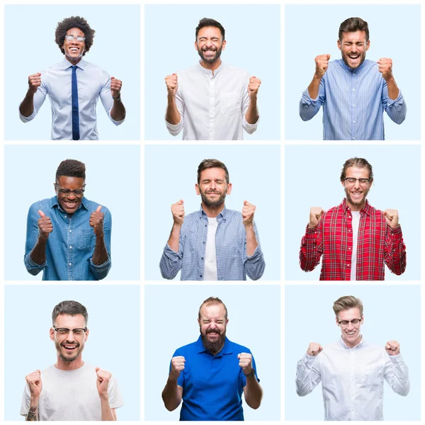 Collage Van Groep Business Casual Mannen Geïsoleerde Achtergrond Enthousiast Voor — Stockfoto