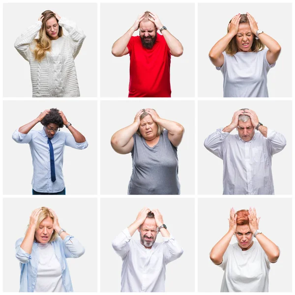 Collage Van Groep Jongeren Middelbare Leeftijd Senior Mensen Geïsoleerde Achtergrond — Stockfoto