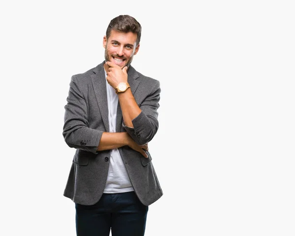 Joven Hombre Negocios Guapo Sobre Fondo Aislado Mirando Confiado Cámara — Foto de Stock