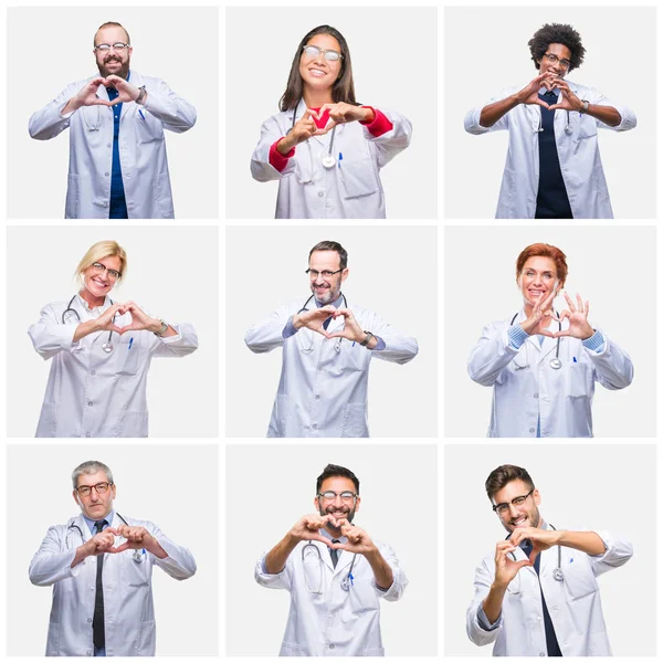 Colagem Grupo Pessoas Médicas Usando Estetoscópio Sobre Fundo Isolado Sorrindo — Fotografia de Stock