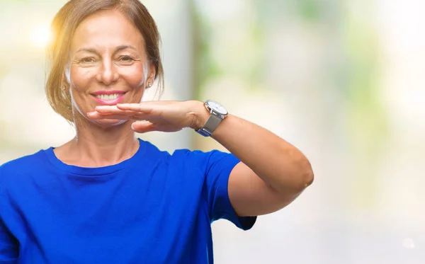 Medelåldern Senior Spansktalande Kvinna Över Isolerade Bakgrund Gester Med Händerna — Stockfoto