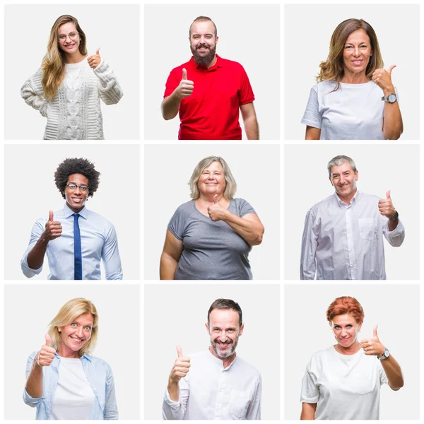 Collage Gruppo Giovani Mezza Età Anziani Sfondo Isolato Facendo Pollici — Foto Stock