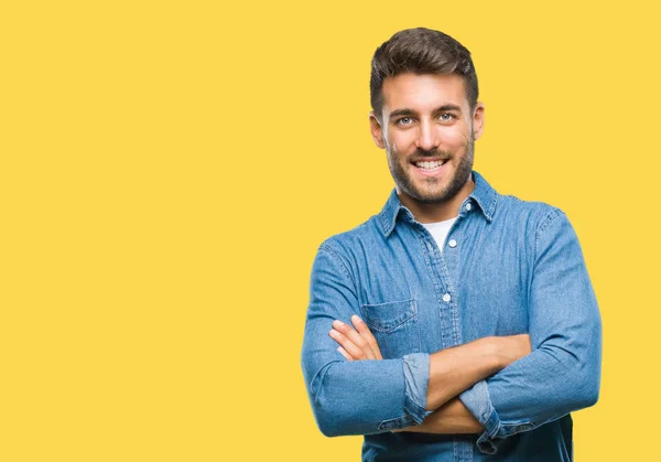 Jovem Homem Bonito Sobre Fundo Isolado Rosto Feliz Sorrindo Com — Fotografia de Stock