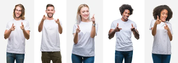 Collage Gruppo Giovani Che Indossano Una Shirt Bianca Sfondo Isolato — Foto Stock