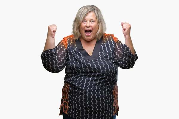 Senior Size Caucasian Woman Isolated Background Celebrating Surprised Amazed Success — Stock Photo, Image