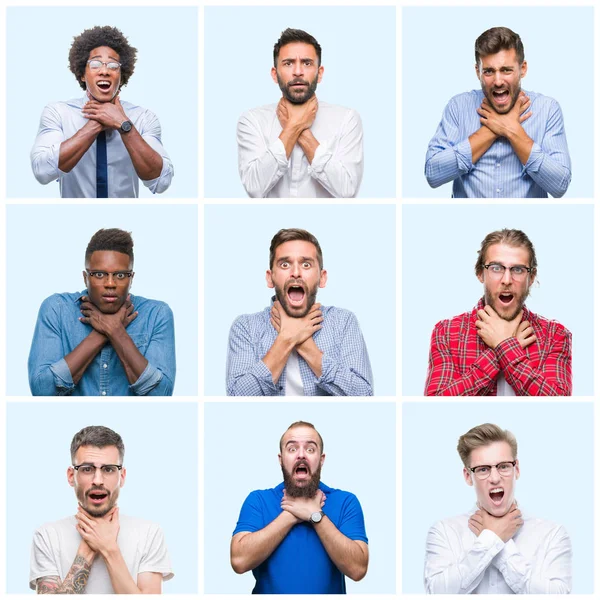 Collage Van Groep Business Casual Mannen Geïsoleerd Achtergrond Schreeuwen Stik — Stockfoto