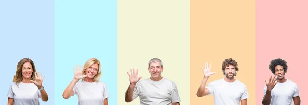 Collage Einer Gruppe Junger Und Mittelalter Menschen Die Weißes Shirt — Stockfoto