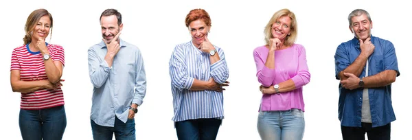 Collage Grupo Personas Mediana Edad Personas Mayores Sobre Fondo Aislado — Foto de Stock