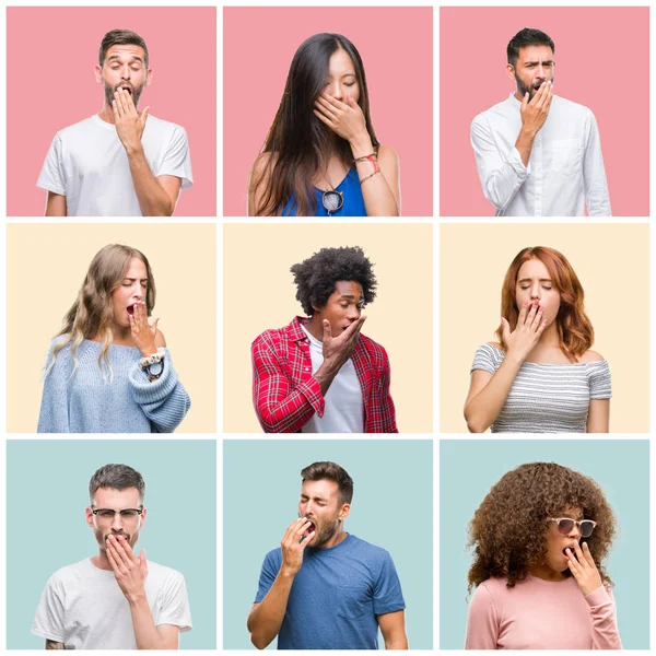 Collage Van Groep Jongeren Vrouw Mannen Kleurrijke Geïsoleerde Achtergrond Verveeld — Stockfoto