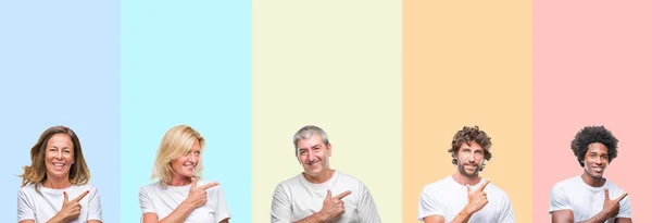 Collage Grupo Jóvenes Personas Mediana Edad Vistiendo Una Camiseta Blanca — Foto de Stock