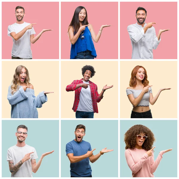 Collage Group Young People Woman Men Colorful Isolated Background Amazed — Stock Photo, Image