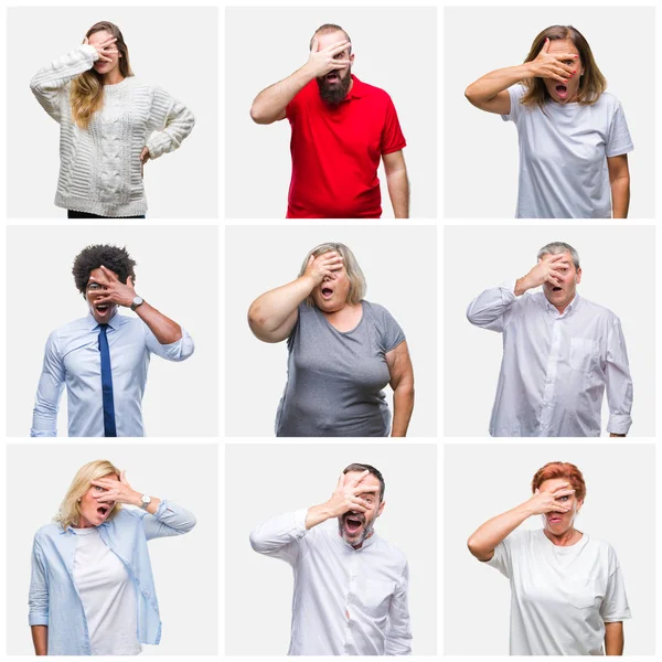 Collage Grupo Jóvenes Mediana Edad Personas Mayores Sobre Fondo Aislado —  Fotos de Stock