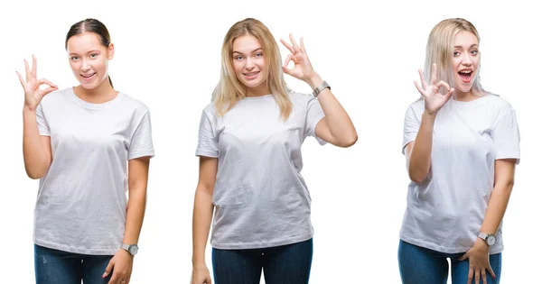 Collage Groupe Jeunes Femmes Portant Shirt Blanc Sur Fond Isolé — Photo