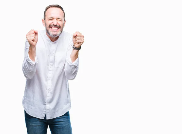 Middle Age Hoary Senior Man Isolated Background Excited Success Arms — Stock Photo, Image