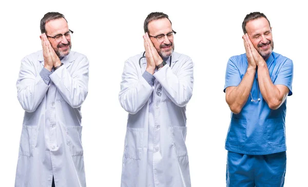 Collage Bello Anziano Hoary Medico Uomo Indossando Uniforme Chirurgo Sfondo — Foto Stock