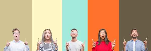 Collage Group Young People Colorful Isolated Background Amazed Surprised Looking — Stock Photo, Image