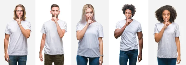 Koláž Skupiny Mladých Lidí Sobě Bílé Tričko Izolované Pozadí Chce — Stock fotografie