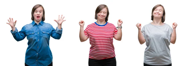 Collage Einer Frau Mit Syndrom Vor Isoliertem Hintergrund Die Verrückt — Stockfoto