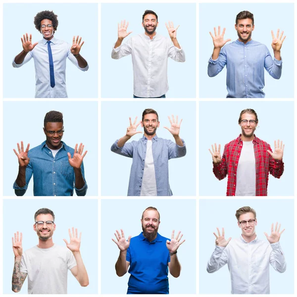 Collage Van Groep Business Casual Mannen Geïsoleerde Achtergrond Weergeven Met — Stockfoto