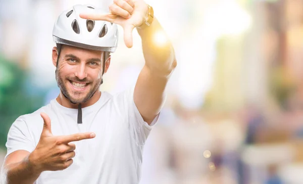 Young Handsome Man Wearing Cyclist Safety Helmet Isolated Background Smiling — Stock Photo, Image
