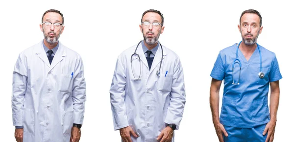 Collage Bello Anziano Hoary Medico Uomo Indossando Uniforme Chirurgo Sfondo — Foto Stock