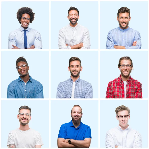 Collage Group Business Casual Men Isolated Background Happy Face Smiling — Stock Photo, Image