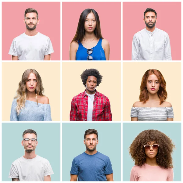 Collage Gruppen Unga Kvinna Och Män Över Färgglada Isolerade Bakgrund — Stockfoto