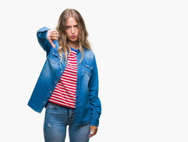 Beautiful Young Blonde Woman Isolated Background Looking Unhappy Angry Showing — Stock Photo, Image