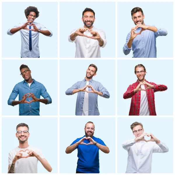 Collage Group Business Casual Men Isolated Background Smiling Love Showing — Stock Photo, Image