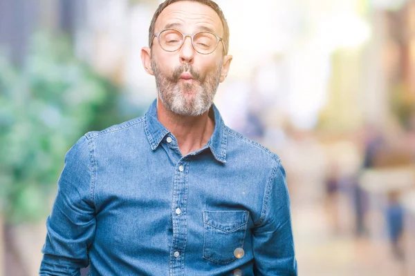 Moyen Age Vieil Homme Âgé Portant Des Lunettes Sur Fond — Photo