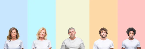 Kolaż Grupą Młodych Ludzi Średnim Wieku Noszenie Shirt Biały Kolor — Zdjęcie stockowe